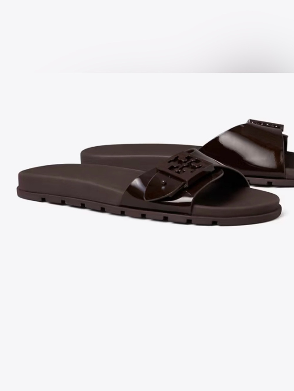 Tory Burch Dark Brown Logo Gloss Mellow Slide Sandals - Picture 7 of 17